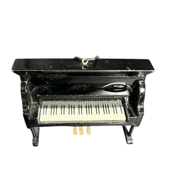 Classic Black Piano Christmas Ornament Upright Key Cover Opens Closes Holiday - Picture 1 of 10